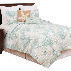 C&F Home Ocean Treasures Blue Starfish Sand Dollar King Bed Quilt Set All Seasons Summer Seashell Coral Beach House Reversible Lightweight Coverlet Comforter Nautical Bedroom Bedding Decor Decoration