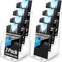 Crtiin Pack of 2, 4 Tier Acrylic Brochure Holder Display Stand 4 x 9 Inch, Pamphlet Organizer Flyer Literature Clear Plastic Wall Mount Countertop for Classroom Booklets Magazines Office Home(4 x 9 Inch)
