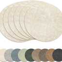 13" Round Placemats Set of 6, Reversible Faux Leather Heat Resistant Table Mats, 100% Waterproof Oilproof Wipeable Table Protective Placemats for Vinyl, Washable for Indoor & Outdoor Use (6, Beige)