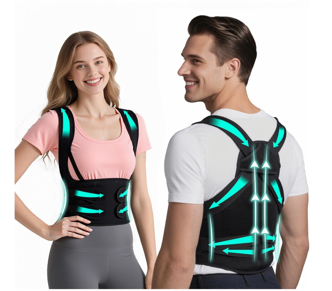Back Brace Posture Corrector for Men & Women, Upgraded Full Back Support with Adjustable Shoulder Straightener and Waist Support Straps, Breathable Back Brace for Office Work, Long Sitting & Daily Wear, Comfortable Posture Support for Upper & Lower B