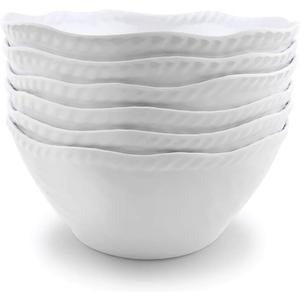 KX-WARE Melamine Cereal Bowls Set - 28 oz/6 inch 100% Melamine Soup/Salad Bowls | set of 6, White | Break-resistant and Dishwasher Safe, BPA Free