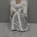 Christmas Angel Treetop Figurine, 12.6 Inch LED Treetop for Christmas Tree Ornaments, Angel Tree Topper Lighted for Tree Decorations Party Favors (Silver Angel)