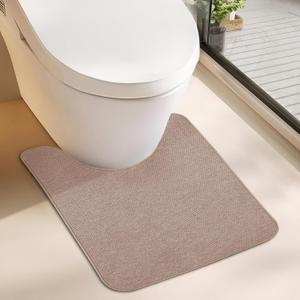 Toilet Rugs U Shaped Bathroom Rug,Machine Washable Non Slip Quick Dry Super Absorbent Ultra Thin Toilet Mats for Bathroom Toilet (Beige,20''x24'',U Shaped)