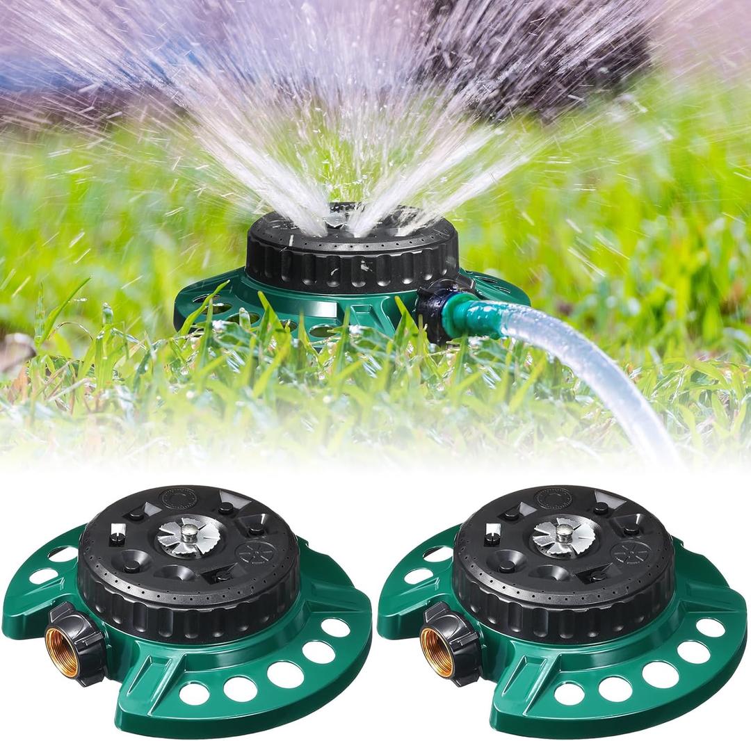 2 Pcs 9 Pattern Lawn Sprinkler Small Stationary Water 360 Degree Sprinkler Heavy Duty Metal Decorative Base for Watering Small or Odd Shaped Areas, Covers up to 538.2 sq. ft(Green)