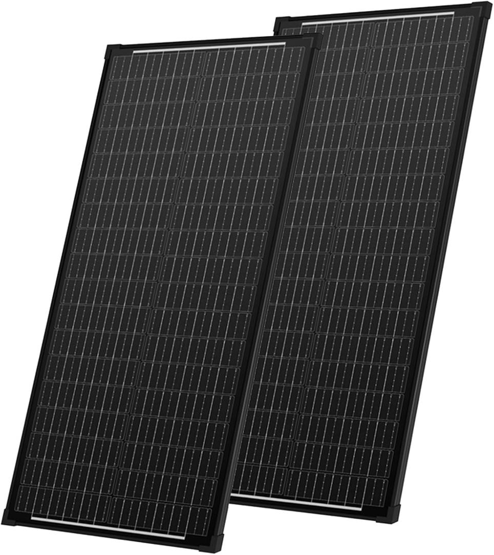 WERCHTAY 200 Watt Solar Panels, 2Pcs 100W 12V/24V Monocrystalline 25% High-Efficiency for RV Rooftop Boat Marine Farm Battery Power Station Generator Off-Grid Applications, (2 Pack 100W, Black)