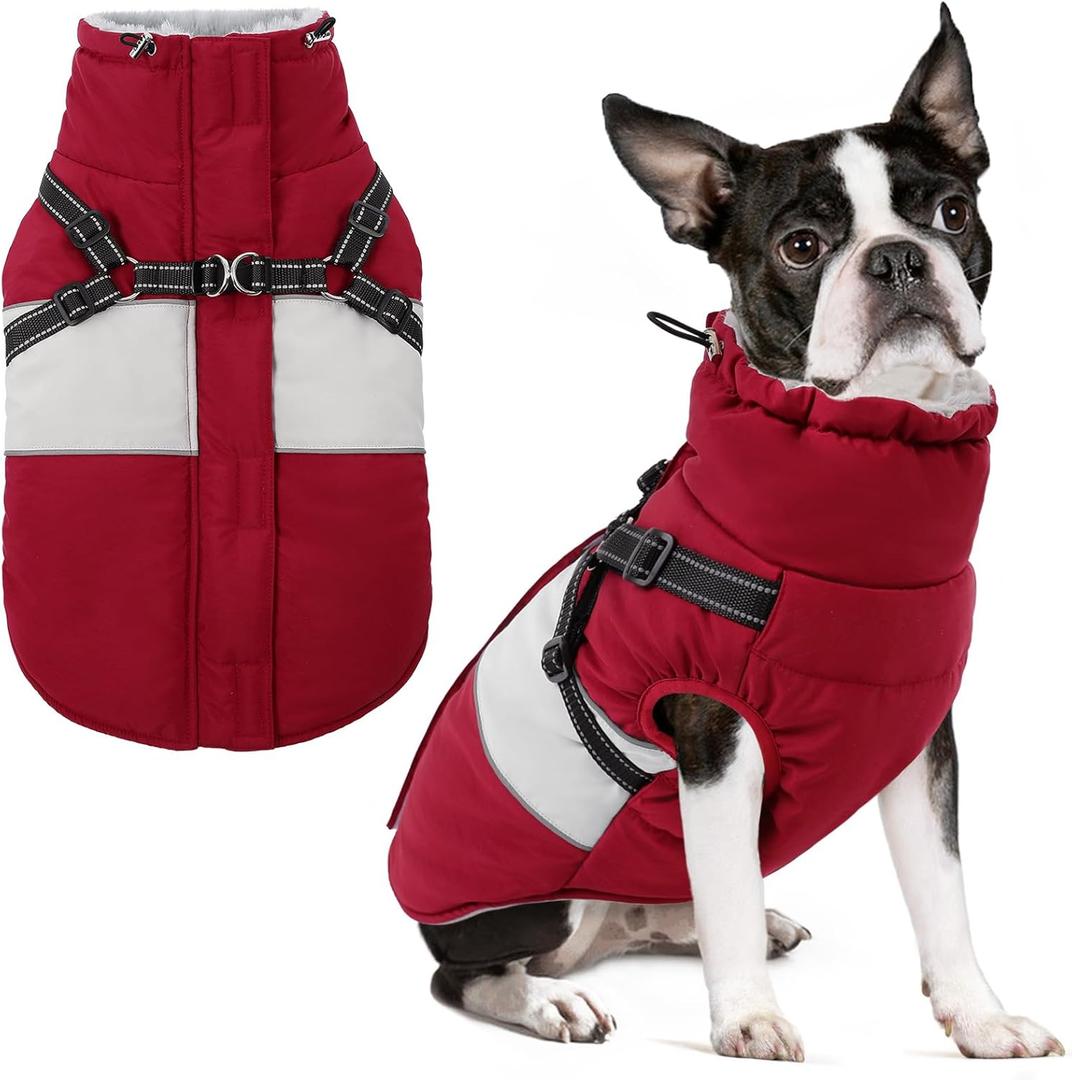 SUNFURA Dog Winter Coat, Waterproof Dog Coat Jacket with Harness for Medium Dogs Boys Girls, Reflective Fleece Lined Pet Snow Jacket Sweaters for Pug, Jack Russel, Boston Terrier, Burgundy M, 
Neck Size	14.8 inches
Chest Size	20.7 Inches