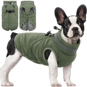 SAWMONG Dog Coat, Warm Dog Winter Coat, Waterproof Fleece Jacket, Cold Weather Dogs Jacket (S,Green)