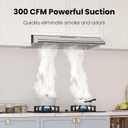 FIREGAS Under Cabinet Range Hood 36 inch with Ducted/Ductless Convertible, Slim Kitchen Vent Hood, LED Light, 3 Speed Exhaust Fan, Reusable Aluminum Filter, Push Button,Charcoal Filter