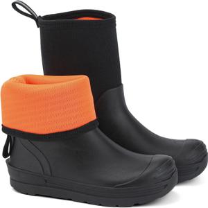 Showave Kid's Rain Boots Waterproof Rubber Mud Boot Boys Girls Insulated Durable Neoprene Outdoor Boots All Seasons (5 Big Kid, Black)