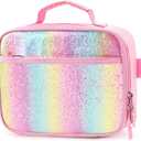 mibasies Kids Lunch Box for Girls Toddler, Insulated and Reusable Lunch Bag for School, Pink Blue Rainbow (2.5L)
