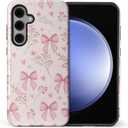 for Samsung Galaxy S23 Case,Featuring A Mixed Two-Layer Protective Hard Shell Design with Bright Patterns,Pink Bow Tie.