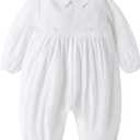 Booulfi Baptism Christening Outfits for Boys Easter White Romper Baby Romper Church Newborn Clothes (6-9 Months) White