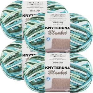 #6 Super Bulky Blanket Yarn for Crocheting - 4 Skeins(Each 10.5oz/300g, 220yds/201m), Chunky Chenille Thick Plush Big Soft Yarn for Crocheting Knitting Blankets, Forest & Teal & Sky & Mint (4 Pack Tie Dye)