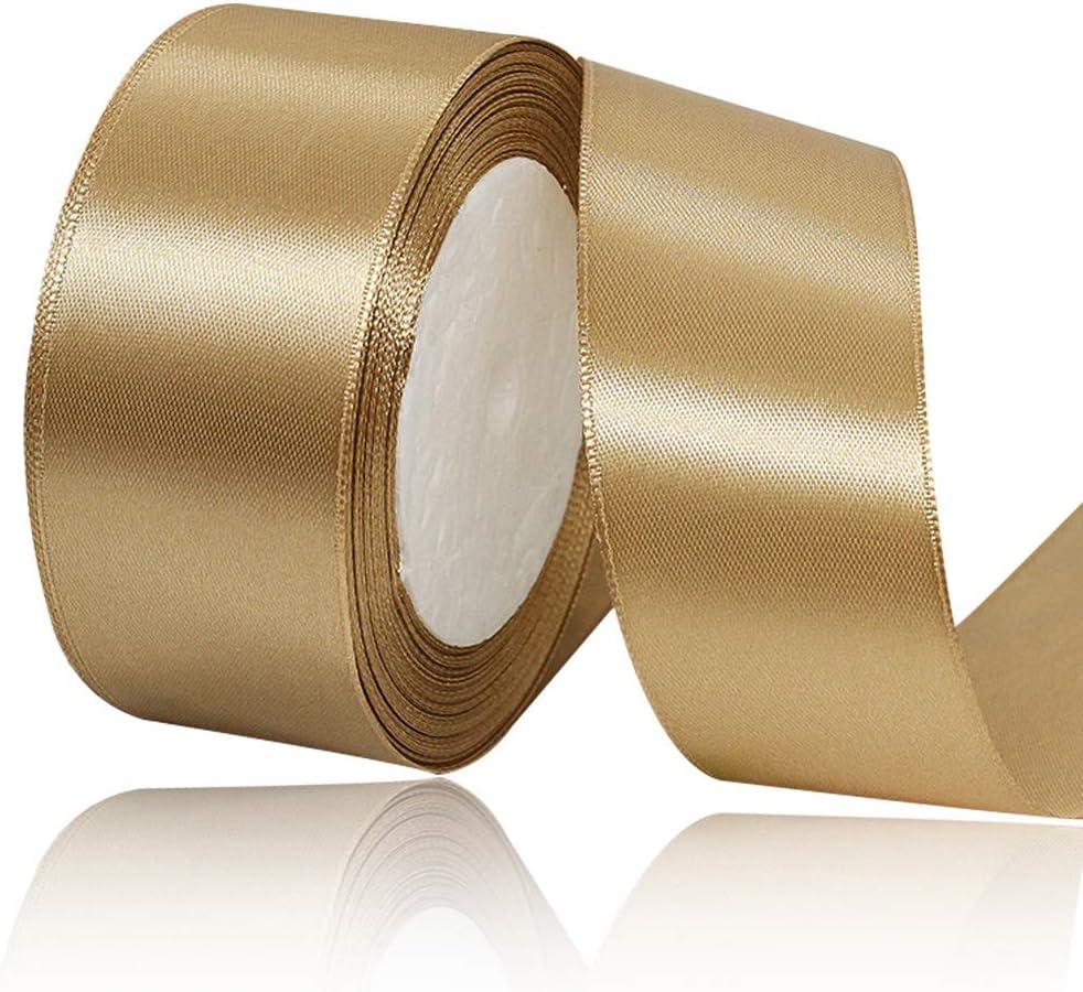 4 x Solid Color Champagne Gold Satin Ribbon, 1-1/2 Inches x 25 Yards Fabric Satin Ribbon for Gift Wrapping, Crafts, Hair Bows Making, Wreath, Wedding Party Decoration and Other Sewing Projects