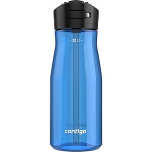 Contigo Ashland 2.0 Leak-Proof Water Bottle with Lid Lock and Angled Straw Dishwasher Safe Water Bottle with Interchangeable Lid 32oz Blue Poppy (32oz (Pack of 1))