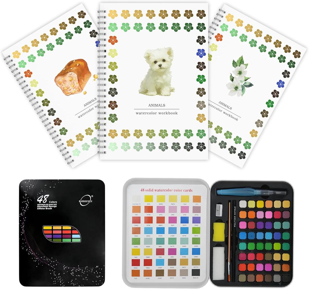 48 Colors Watercolor Paint Set for Adults with Watercolor Workbook-Create 36 Beautiful Paintings,Complete Water Colors Paint Adult Set for Beginners&Artists 3 Pack
