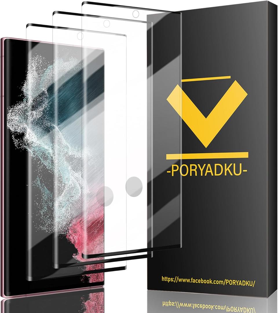 3 Pack Tempered Glass For Samsung Galaxy S22 Ultra Screen Protector[3 Pcs], 9H hardness Scratch resistant, Fingerprint Compatible with S22 Ultra 5G Glass Screen Protector