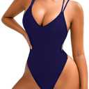 Sexy Swimsuit for Women,Backless Scrunch Butt High Cut Monokini,One Piece Cheeky Bathing Suit Beach Pool Party (6-8, Navy Blue)