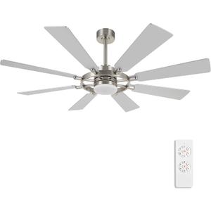 ELEHINSER 80 Inch Ceiling Fan with Lights and 3 Downrods, 8 Plywood Blades, 6-Speed Noiseless Reversible DC Motor, 3CCT, Windmill Ceiling fan for Kitchen Bedroom Living Room, Nickel and Silver