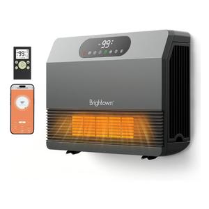 Brightown Smart Wall Heater, Electric Space Heater for Indoor Use 1500W, 5 Optional Modes, Adjustable Thermostat, Easy-Mount Heater for Bedroom with Remote Control, 12H Timer, Works with Alexa, Grey