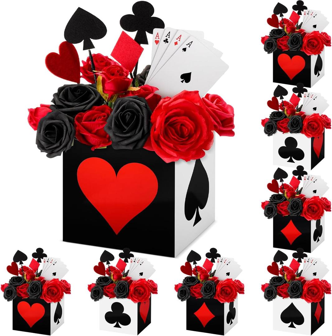 Zhanmai Casino Table Decorations 6 x 6 x 6 Inch Casino Poker Favor Goodie Boxes Supplies for Las Vegas Game Night Birthday Party Themed Centerpieces Decorations(8 Pcs)