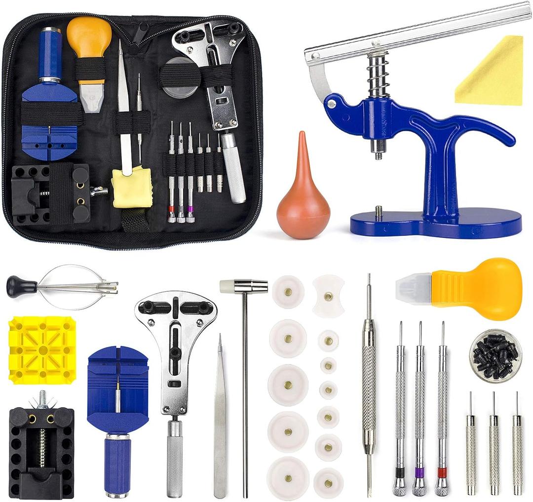 Zistel Watch Repair Kit + Watch Press, Watches Band Link Pin Set with Carrying Case, Watch Battery Replacement Tool Kit, Watch Tools with Spring Bar Tool, 