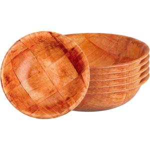 6-Inch Woven Wood Salad Bowls, Set of 6 - Small Wooden Snack Bowls for Fruit, Side Dish & Popcorn - Natural Rustic Serving Bowls for Kitchen, Party & Everyday Use - Lightweight & Durable