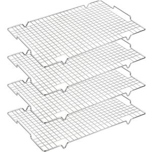 HULISEN 4 Pack 304 Stainless Steel Cooling Rack - 16" x 10" Baking Rack with Handle fits Half Sheet Pan, Wire Cookie Cooling Racks for Baking, Roasting, Grilling, Drying, Oven Safe, Dishwasher Safe