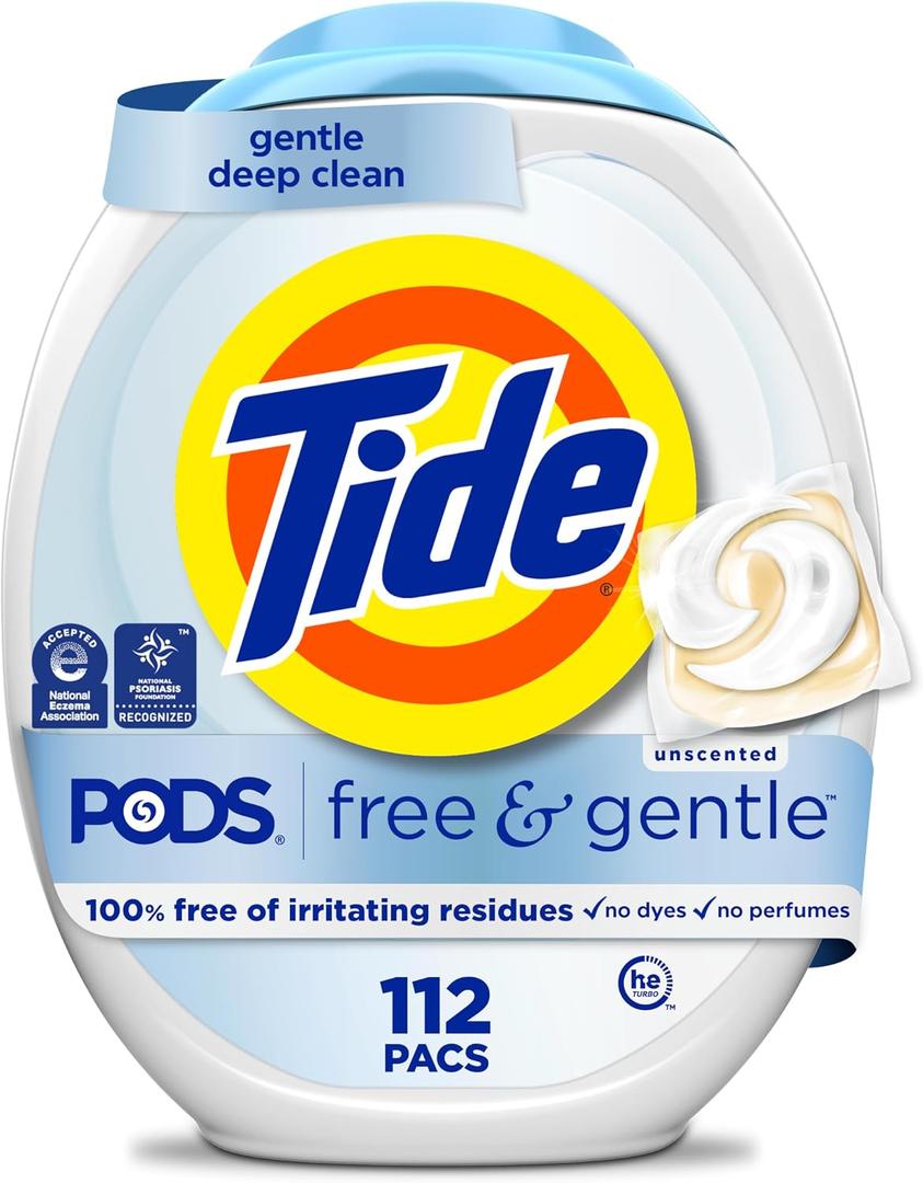 Tide PODS Free & Gentle Laundry Detergent Soap Pacs, 112 Count, Tide PODS Laundry Detergent, Laundry Detergent Pacs, Laundry PODS Detergent