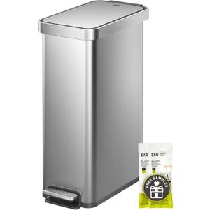 EKO Hudson Slim 50L / 13.2 Gallon Kitchen Trash Can with Lid, Stainless Steel Step Garbage Can for Kitchen or Home, Space-Saving Garbage Can with Soft Close Lid, Stay-Open, Liner Ring, Handle