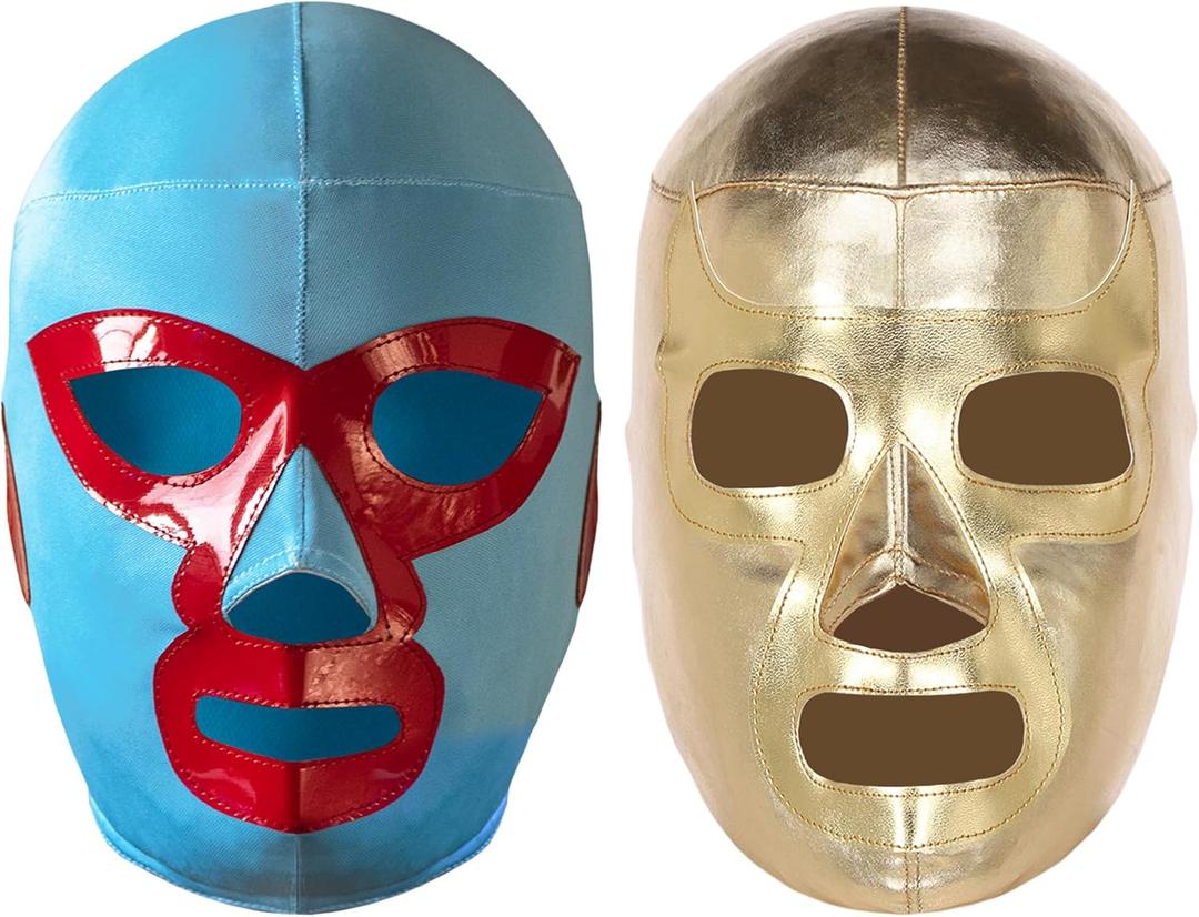 THREE MASK Pro-Fit Luchador Wresting Masks (Adult 2-Pack) | Authentic Mexican Lucha Libre Masks With Adjustable Rear Laces | Made in Mexico (Nacho - Ramses)