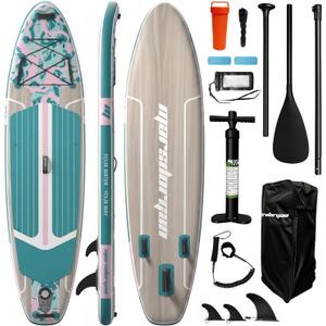 11ft Inflatable Stand Up Paddle Board, Wood Grain Ultra Lightweight SUP, 430lb Capacity for Adults Youth Family, for Fishing Surfing Camping, Includes Backpack & Pump