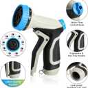Metal Garden Hose Nozzle, 9 Spray Patterns, Water Hose Nozzle with Labor-saving Buckle & Water Flow Control Knob, for Watering Plants, Washing Cars & Pets