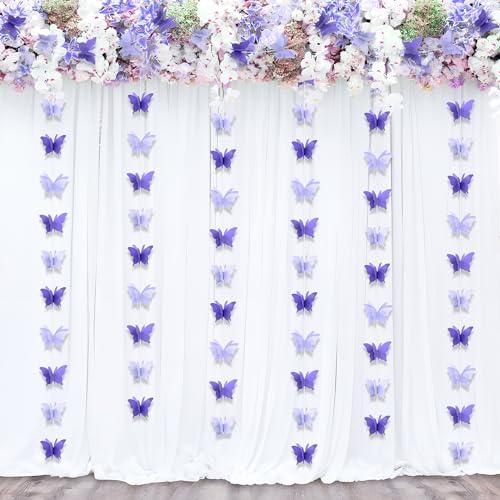 LITAUS 3D Butterfly Garland - Two-Tone Purple, Set of 4 | Hanging Butterflies Decor for Baby Shower, Birthday, Wedding, Bridal & Party | Butterfly Theme Backdrop, First Birthday Decorations