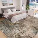 Arbosofe Modern Abstract Rug for Living Room, 8'x10' Washable Area Rug with Non-Slip Backing & Short Pile, Large Carpet with Abstract Pattern for Living Room Bedroom and Dining Floor Carpet Brown