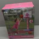 3 in 1 Kids Basketball Hoop and T Ball Set, Adjustable Height Toddler Basketball Hoop, Hanging Tee Baseball, Indoor Outdoor Sports Toys Gifts for Toddlers Boys Girls Ages 3 4 5 YearBlue (Pink)