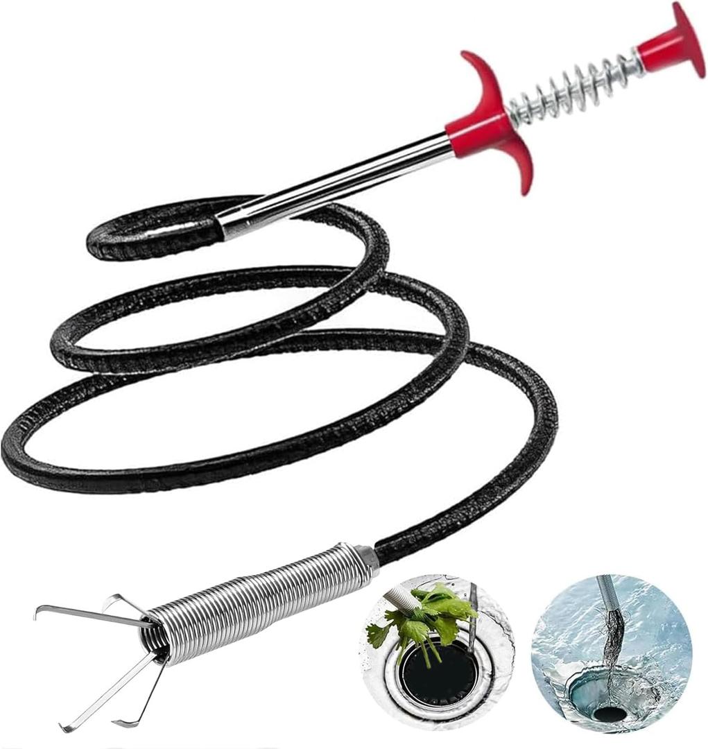 Drain Snake for Hair Clogs, 76 Inch Plumbing Auger Tool with Hook, Sink Snake Drain Clog Remover for Tub Pipes