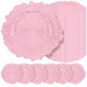 Teruntrue 50 Pcs Pink Charger Plates Bulk 13 Inch Plastic Charger Plates for Dinner Plate, Pink Chargers for Table Setting, Reef Design Plate Floral Decorative Round Chargers for Wedding Party Event