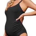 Century Star Maternity Swimsuit One Piece Bathing Suit for Women Pregnancy Swim Ribbed Ruched Modest Swimwear Beach Wear (Black, L)