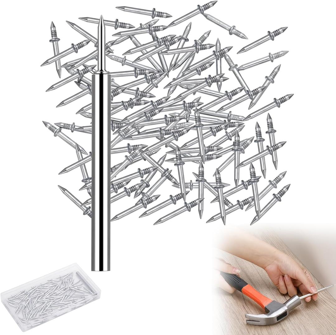 100Pcs Double-Head Skirting Thread Seamless Nail, Skirting Line Without Marks Nail, Invisible Security Screws Equipped with Nail Specific Sleeve Tool