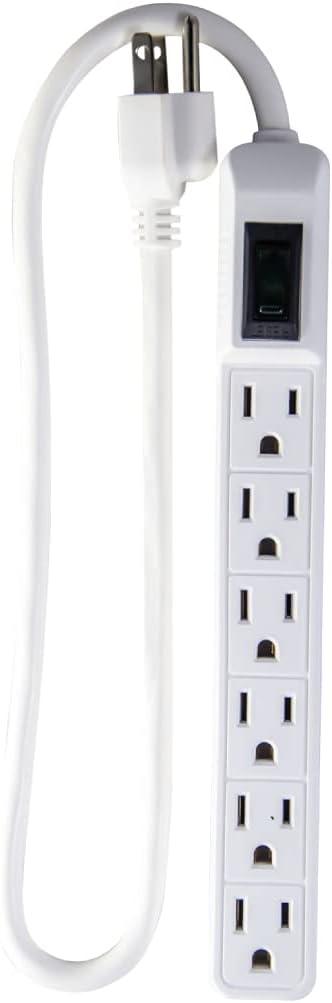 Go Green Power 6-Outlet Mini Surge Protector, 90 Joules, Circuit Breaker, Mountable, White  Ideal for Computers & Home Appliances