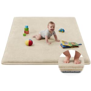 Baby Play Mat for Floor,Tummy Time Area Rug 59x59 Playpen Muscle Mat Beige