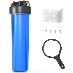 WHB20 20"x4.5" Whole House Water Filter Housing, Fit Sediment etc Filters for Well and City Water, Big Filter Blue Pre-Filtration System for Home, 1" NPT Port, Pressure Release