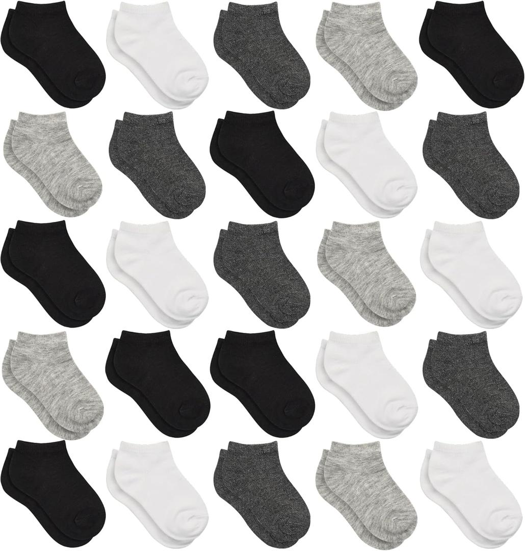 Kids Socks - 25 Pairs Toddler Ankle Socks Set, Low Cut for Boys & Girls (0-14 Years Old) (#1 Black+white+grey+darkgrey 25pk)