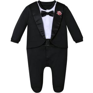 A&J DESIGN Baby Boy Tuxedo Gentleman Footie One-piece Romper with Bow Tie 80
