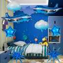 10 Pcs Large Airplane Party Balloons Set, Airplane Themed Foil Mylar Balloons for Baby Shower Toys Themed Party Birthday Decoration Supplies(Blue)
