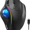 TECKNET Pro Wireless Trackball Mouse, Bluetooth Mouse with Ergonomic Thumb Control, USB-C Rechargeable, RGB Light Mice with Adjustable DPI, 3-Device Connectivity (BT or 2.4G),for PC/Mac/Laptop - Black