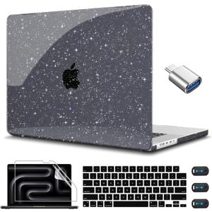 CISSOOK Sparkly Glitter Star Case for MacBook Pro 14 Inch 2024 Model M4 A3112 A3185 A3401 A2918 A2992 M3 A2779 M2 A2442 M1 Pro Max, Black Hard Shell Case for MacBook Pro 14 2025-2021 Release