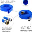 DAVCO 2" ID 100 ft Pool Backwash Hose, Heavy Duty Reinforced Blue PVC Lay Flat Water Discharge Pump Hoses For Swimming Drain Pools and Clean Filters, With Aluminum Pin Lug Fittings
