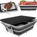 Collapsible BBQ Prep Tub with Lid  2 Gal (8 L) Foldable Camping Sink & Colander, 4-in-1 Marinating Tub, Cutting Board, Serving Tray & Drink Chiller for Picnic, BBQ & Outdoor